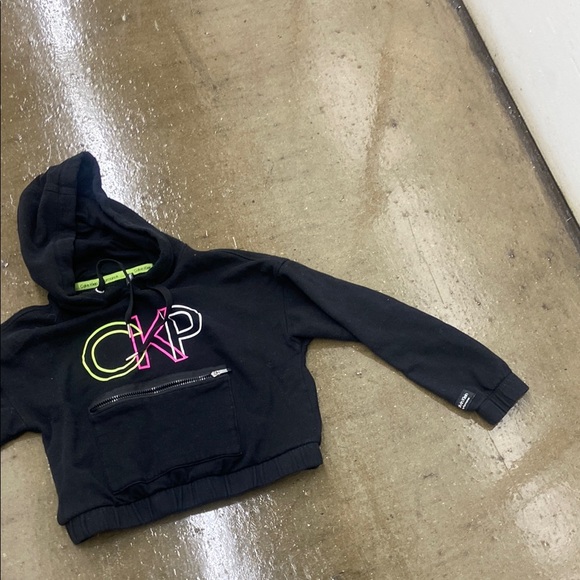 Calvin Klein performance sz XS womans black crop top front pouch Black Hoodie - Picture 5 of 5